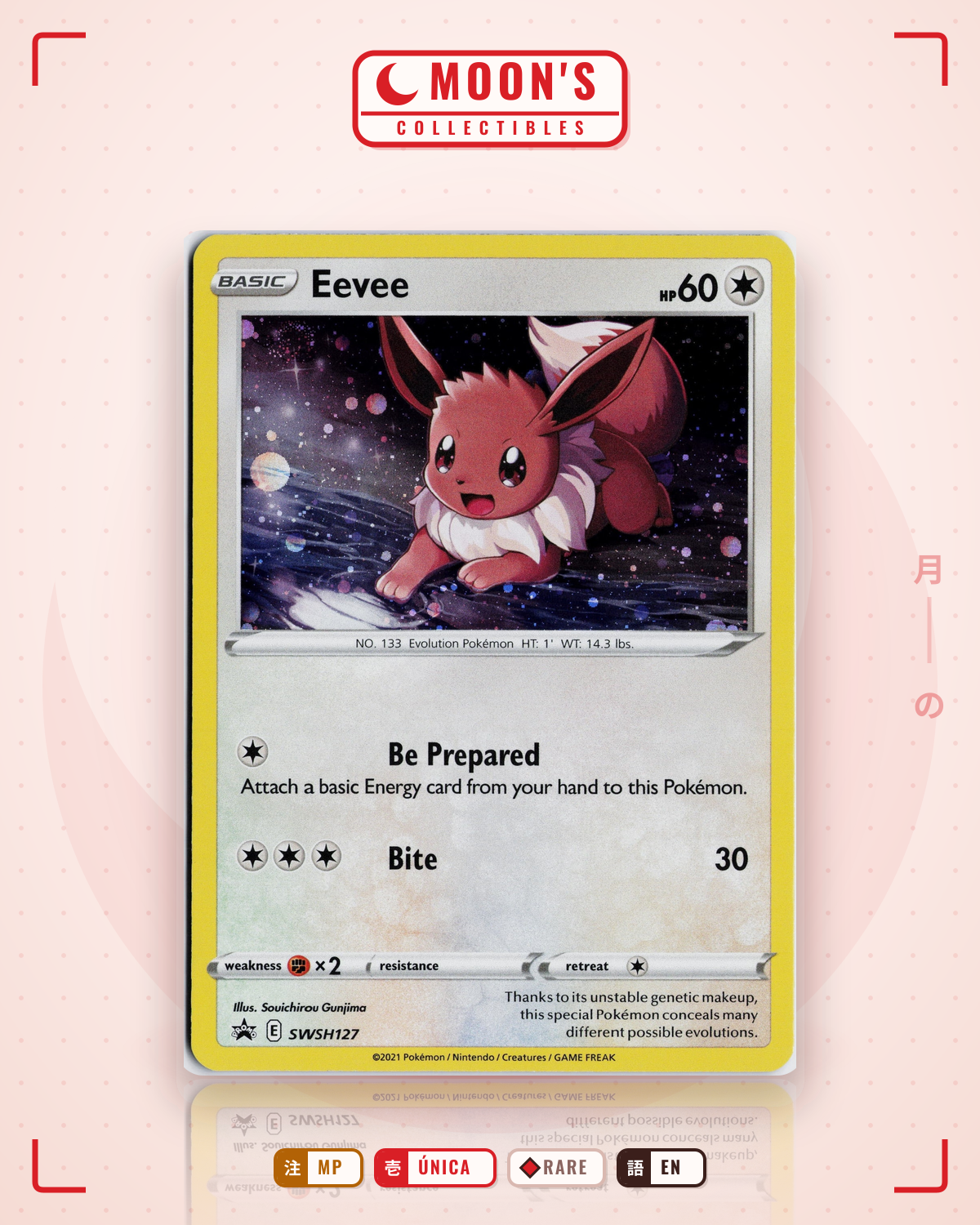 Carta Pokémon Eevee · SWSH Black Star Promos #SWSH127 (MP) — pieza única en Moon's Collectibles México