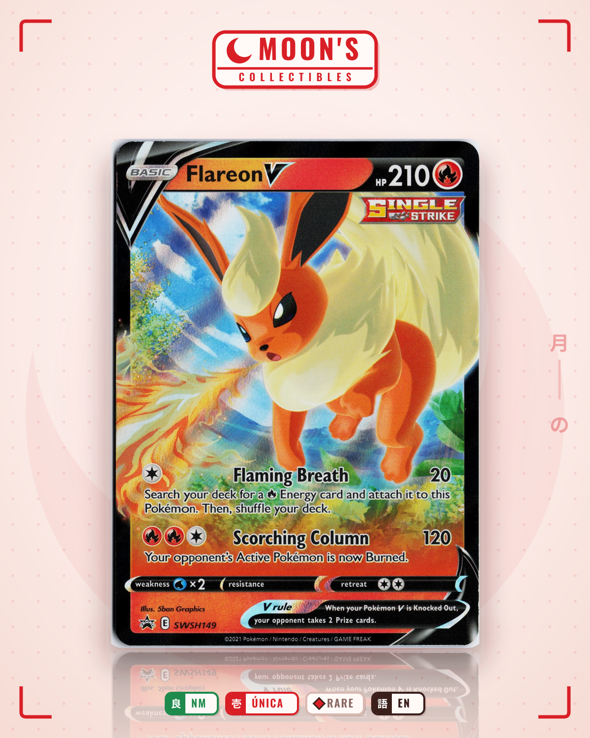 Carta Pokémon Flareon V · SWSH Black Star Promos #SWSH149 (NM) — pieza única en Moon's Collectibles México