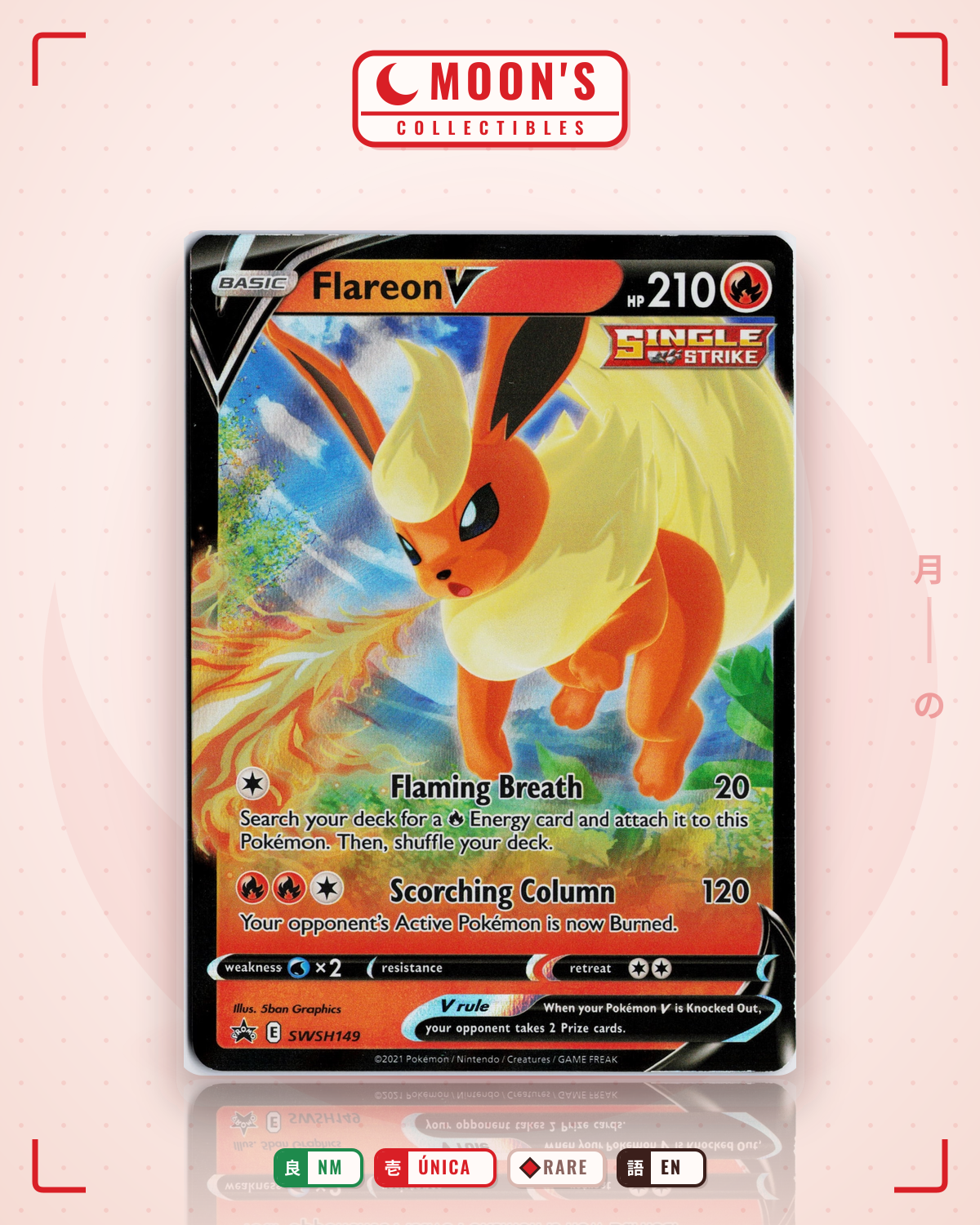 Carta Pokémon Flareon V · SWSH Black Star Promos #SWSH149 (NM) — pieza única en Moon's Collectibles México