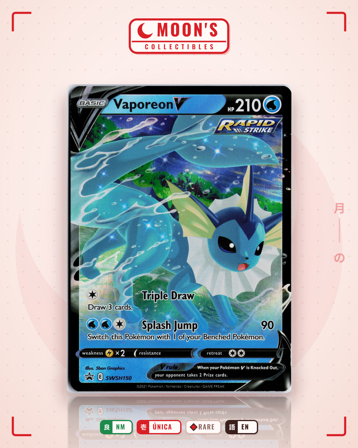 Carta Pokémon Vaporeon V · SWSH Black Star Promos #SWSH150 (NM) — pieza única en Moon's Collectibles México