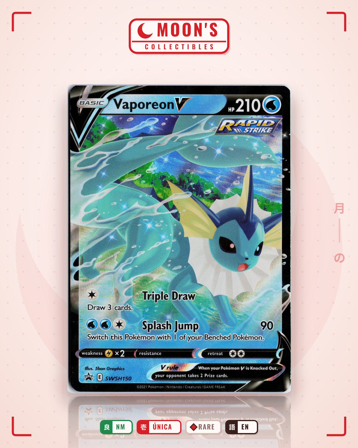 Carta Pokémon Vaporeon V · SWSH Black Star Promos #SWSH150 (NM) — pieza única en Moon's Collectibles México