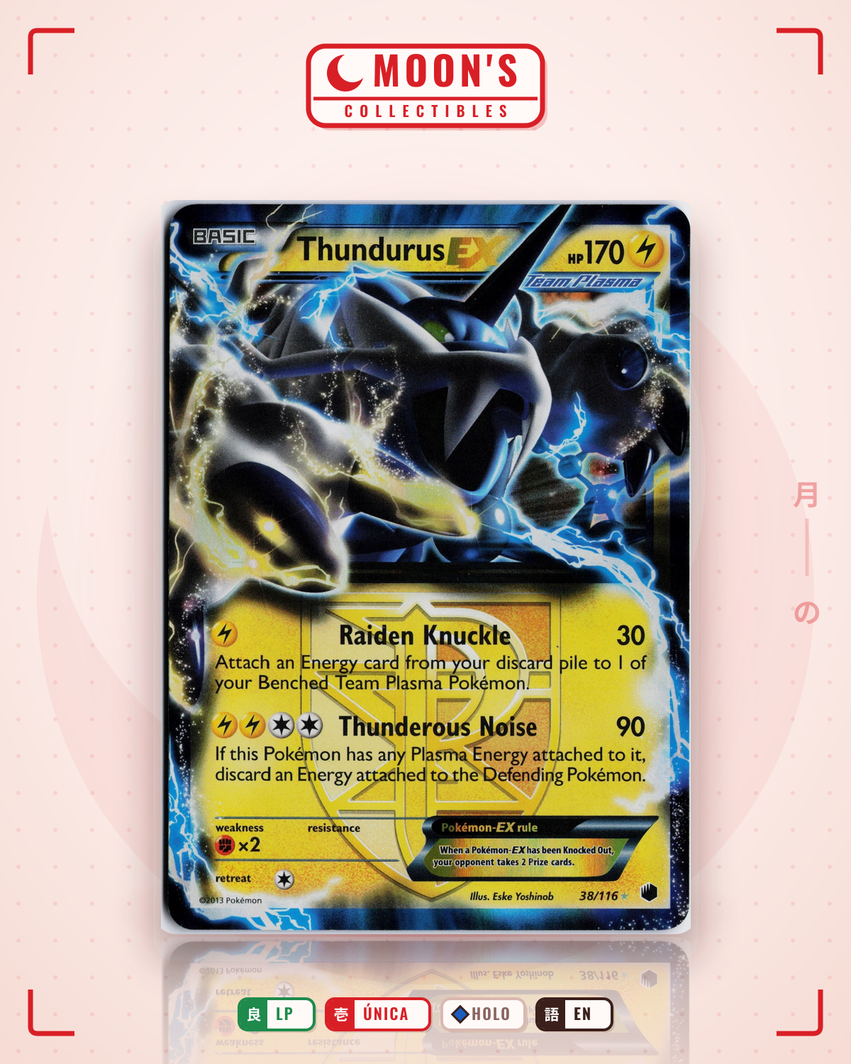 Carta Pokémon Thundurus-EX · Plasma Freeze #38/116 (LP) — pieza única en Moon's Collectibles México
