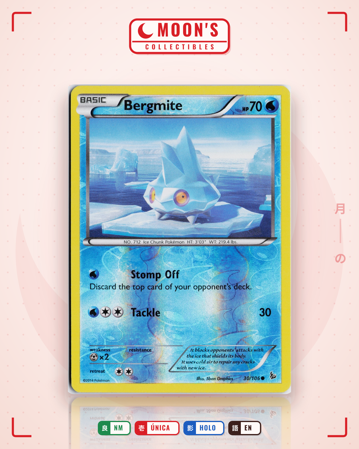 Carta Pokémon Bergmite · Flashfire #30/106 (NM) — pieza única en Moon's Collectibles México