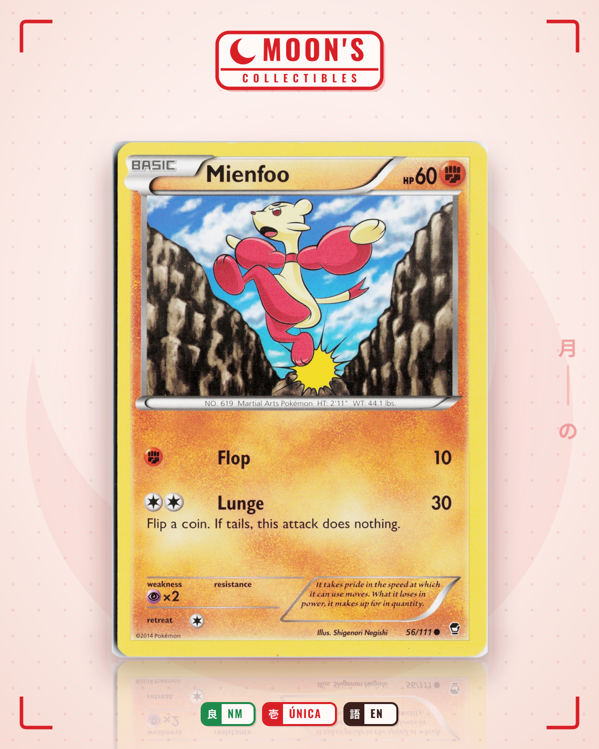 Carta Pokémon Mienfoo · Furious Fists #56/111 (NM) — pieza única en Moon's Collectibles México