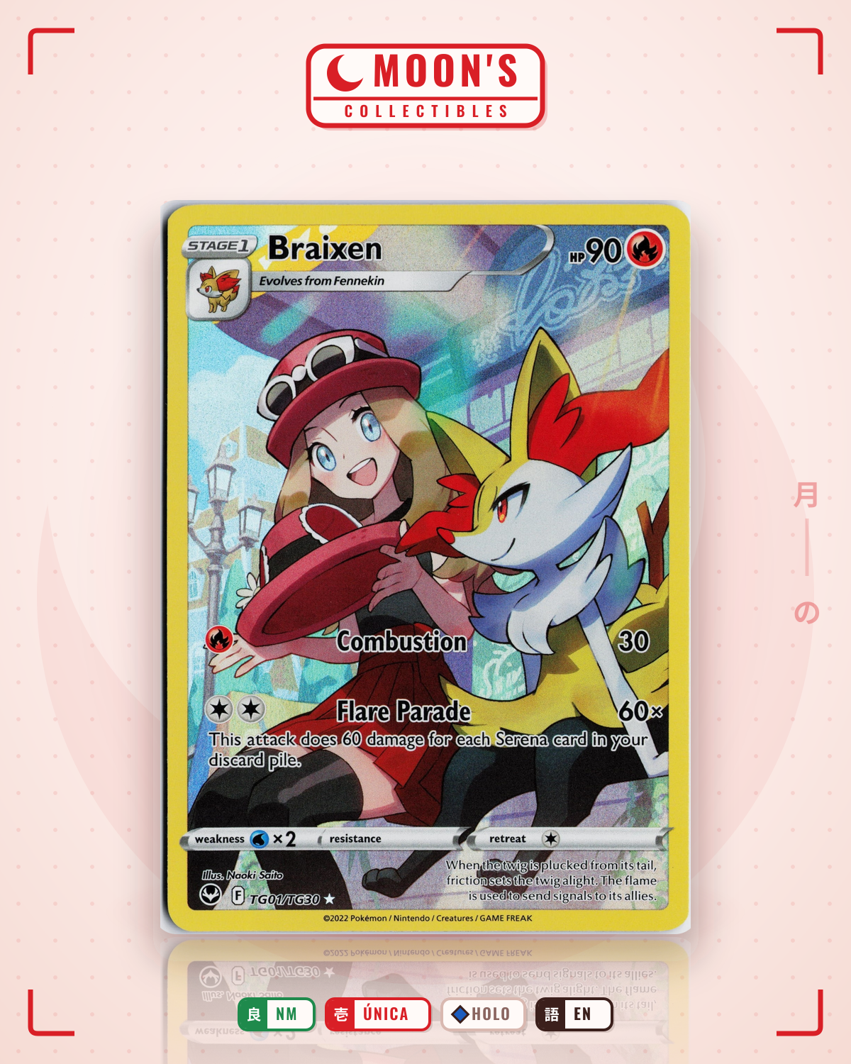 Carta Pokémon Braixen · Silver Tempest Trainer Gallery #TG01/TG30 (NM) — pieza única en Moon's Collectibles México