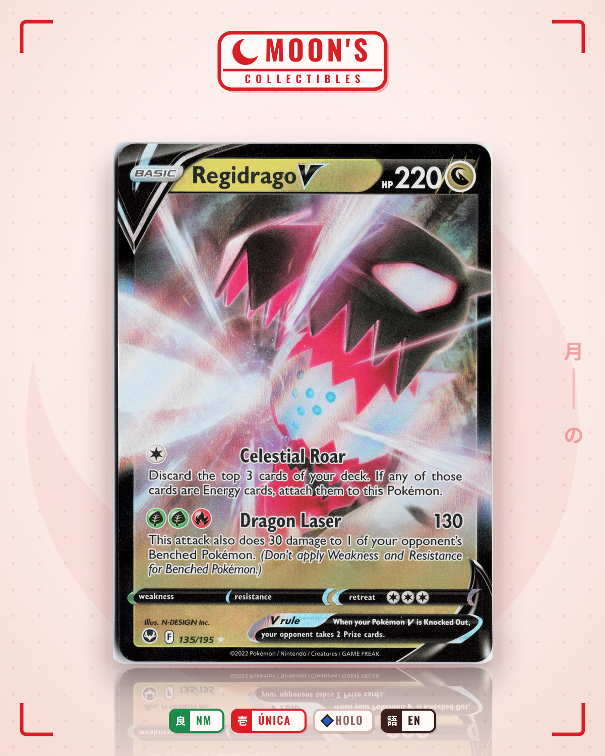 Carta Pokémon Regidrago V · Silver Tempest #135/195 (NM) — pieza única en Moon's Collectibles México
