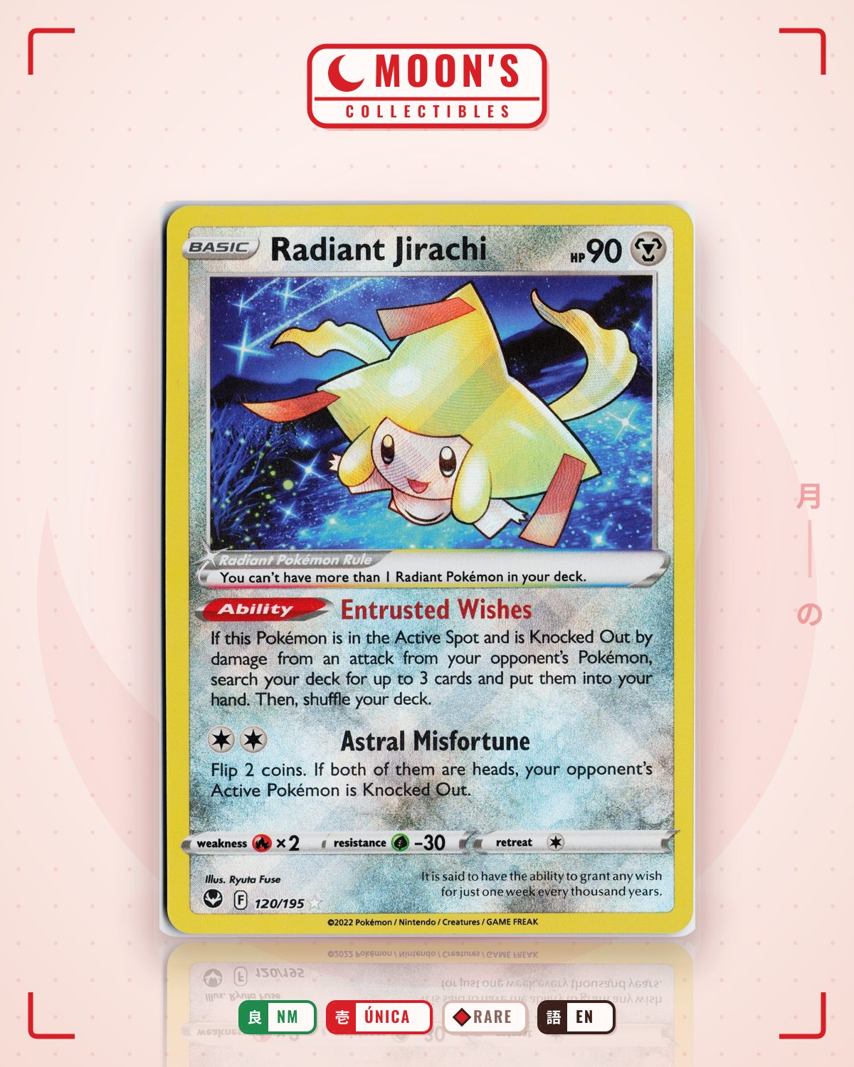 Carta Pokémon Radiant Jirachi · Silver Tempest #120/195 (NM) — pieza única en Moon's Collectibles México