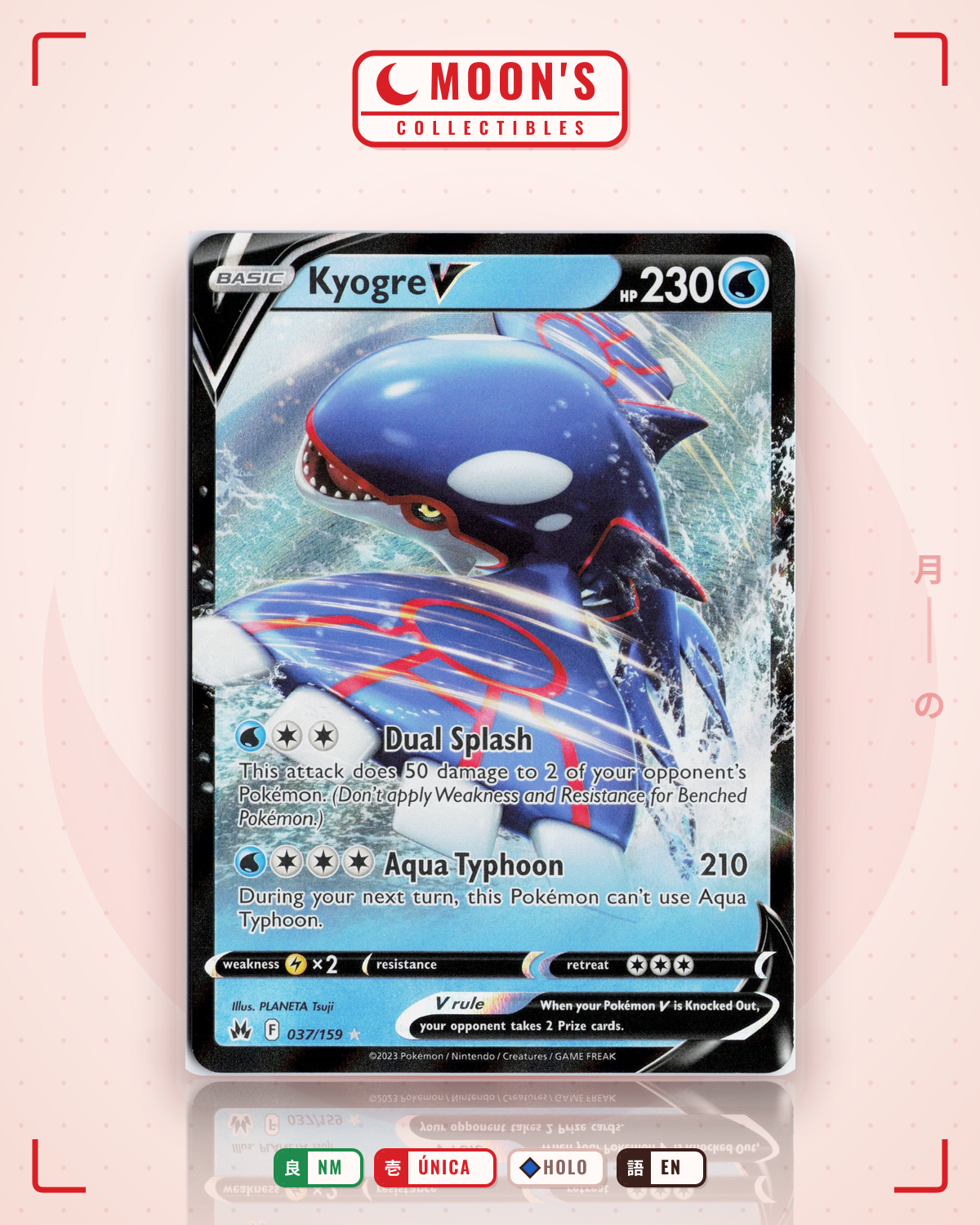 Carta Pokémon Kyogre V · Crown Zenith #037/159 (NM) — pieza única en Moon's Collectibles México