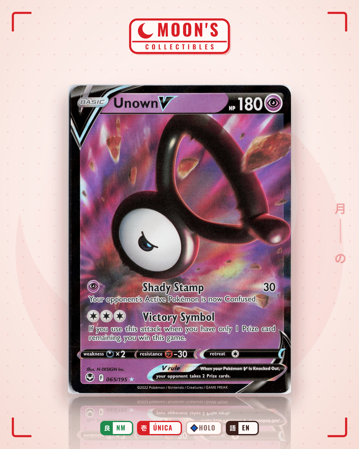 Carta Pokémon Unown V · Silver Tempest #065/195 (NM) — pieza única en Moon's Collectibles México