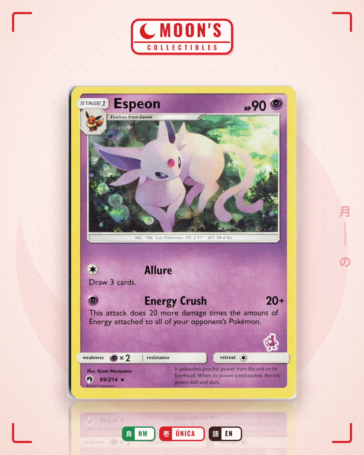 Carta Pokémon Espeon · Lost Thunder #89/214 (NM) — pieza única en Moon's Collectibles México