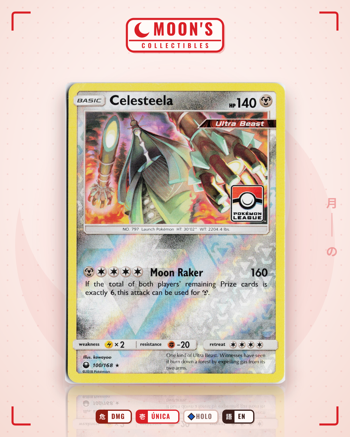 Carta Pokémon Celesteela · Celestial Storm #100/168 (DMG) — pieza única en Moon's Collectibles México