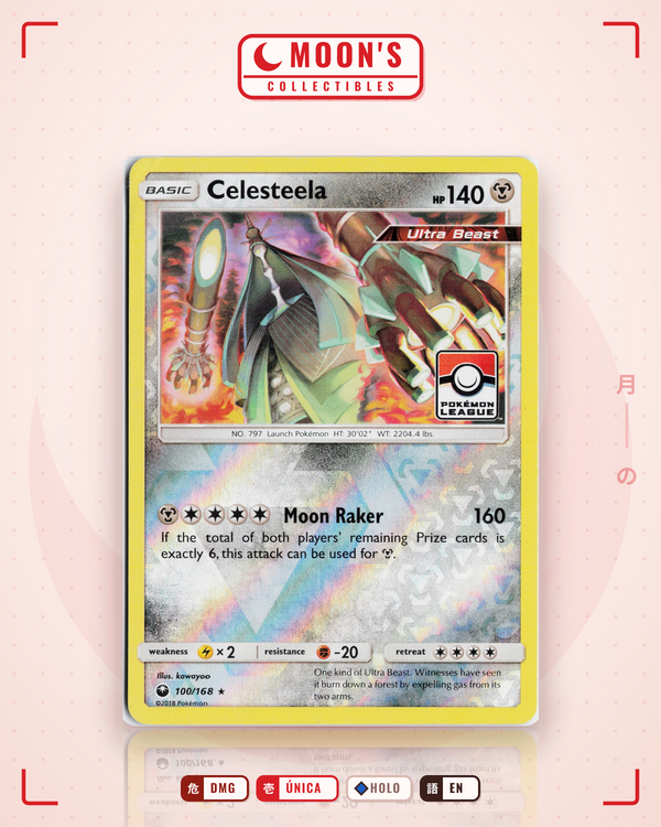 Carta Pokémon Celesteela · Celestial Storm #100/168 (DMG) — pieza única en Moon's Collectibles México