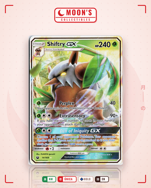Carta Pokémon Shiftry-GX · Celestial Storm #14/168 (NM) — pieza única en Moon's Collectibles México