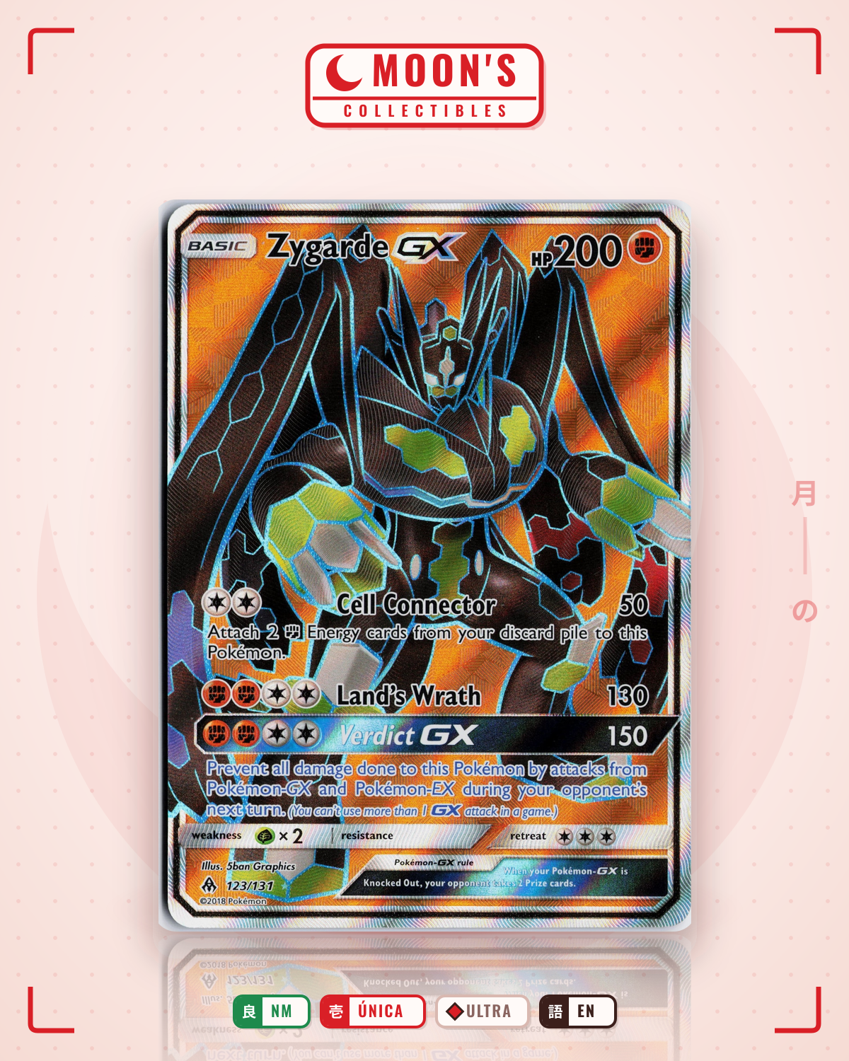Carta Pokémon Zygarde-GX · Forbidden Light #123/131 (NM) — pieza única en Moon's Collectibles México
