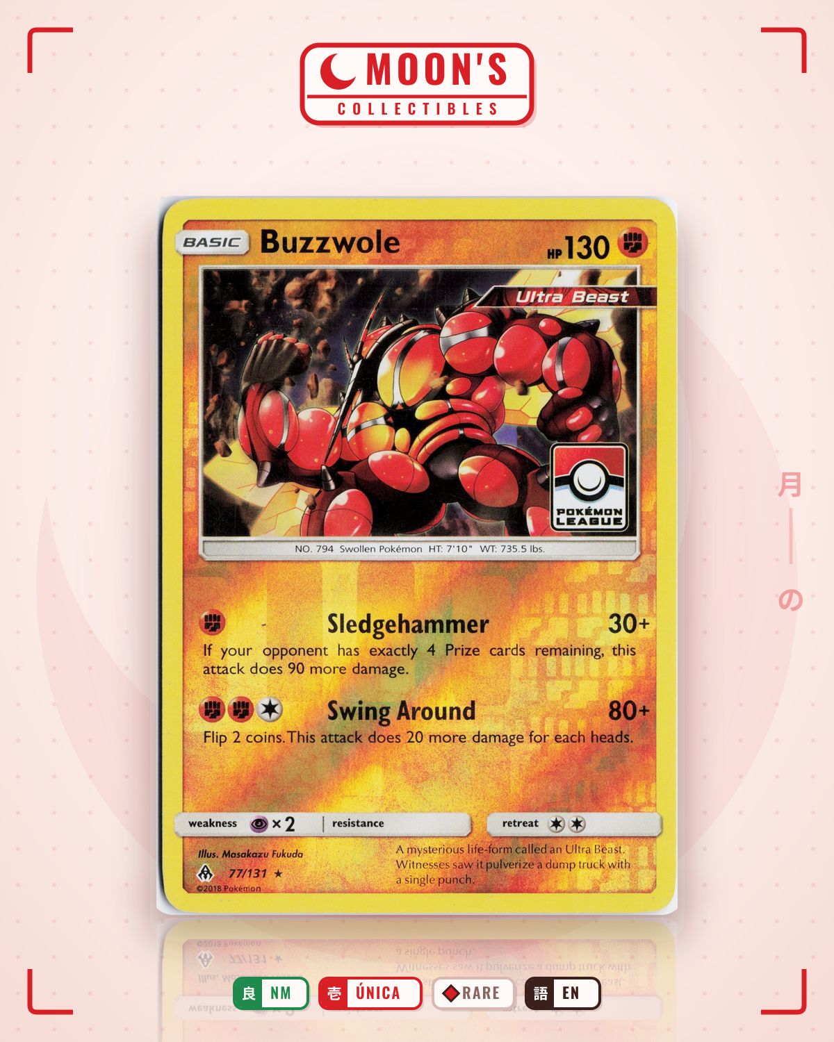 Carta Pokémon Buzzwole · Forbidden Light #77/131 (NM) — pieza única en Moon's Collectibles México