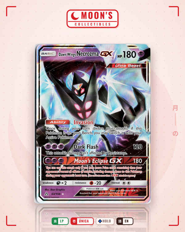 Carta Pokémon Dawn Wings Necrozma-GX · Ultra Prism #63/156 (LP) — pieza única en Moon's Collectibles México