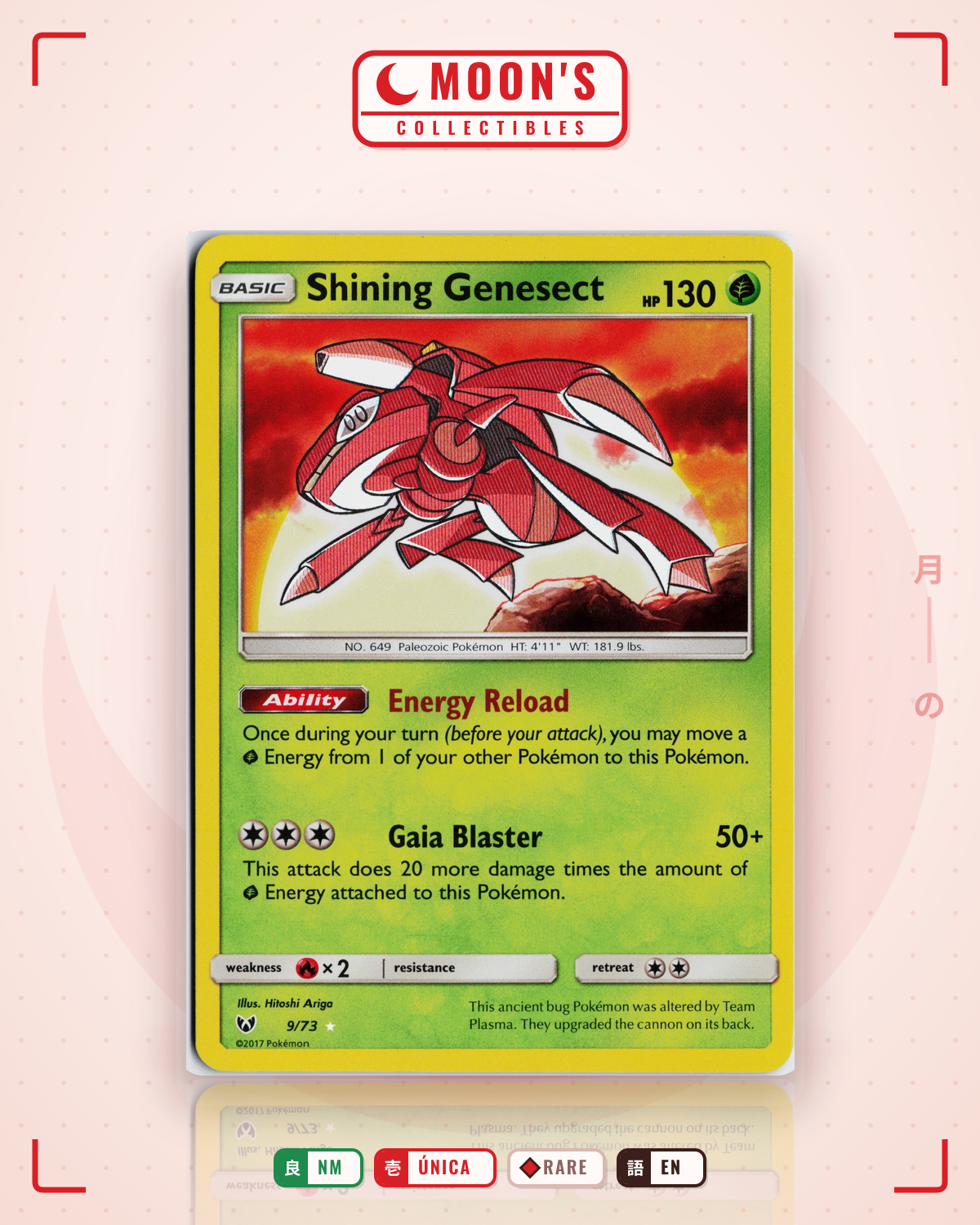 Carta Pokémon Shining Genesect · Shining Legends #9/73 (NM) — pieza única en Moon's Collectibles México