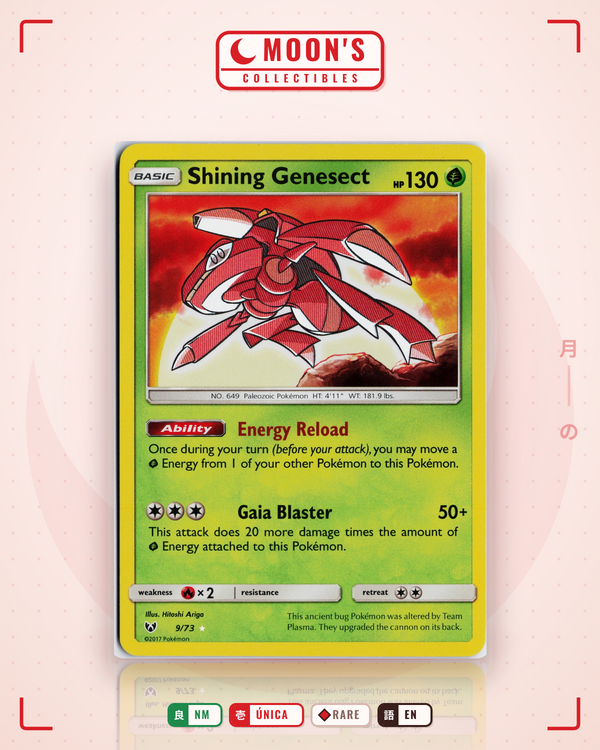 Carta Pokémon Shining Genesect · Shining Legends #9/73 (NM) — pieza única en Moon's Collectibles México