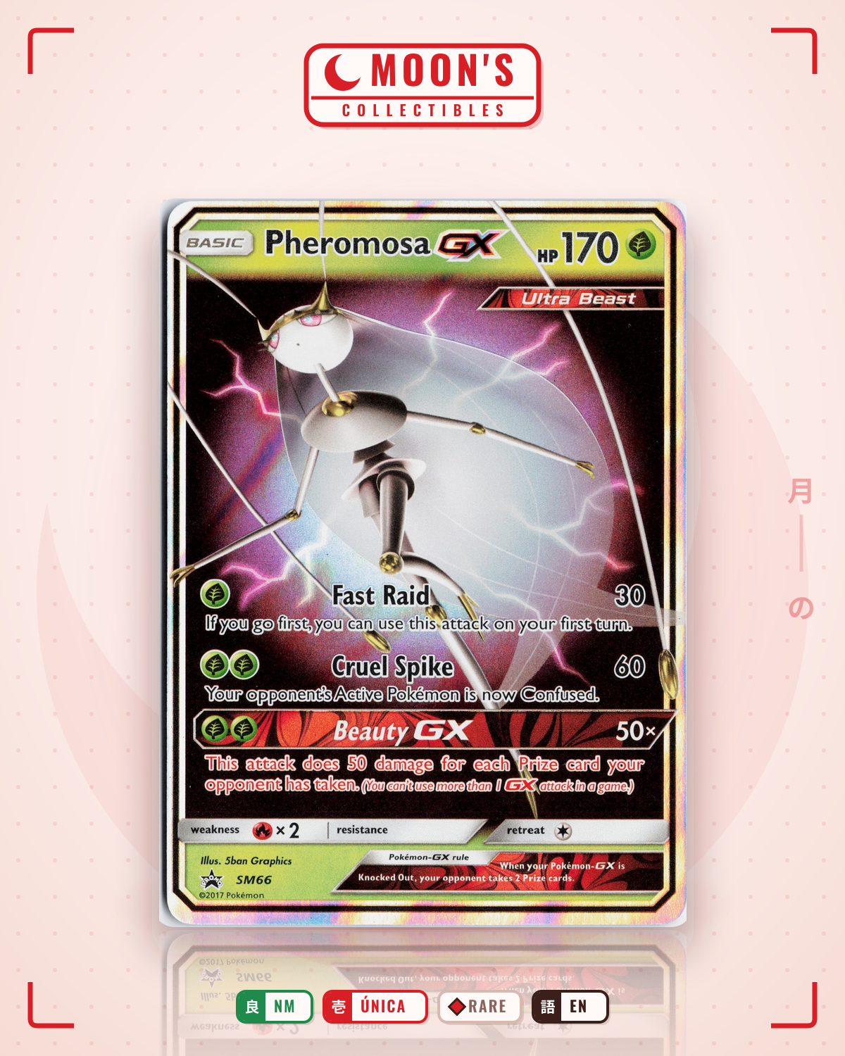 Carta Pokémon Pheromosa-GX · SM Black Star Promos #SM66 (NM) — pieza única en Moon's Collectibles México