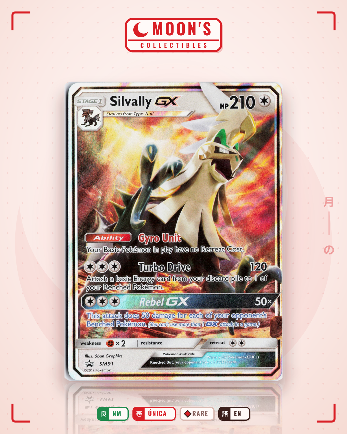 Carta Pokémon Silvally-GX · SM Black Star Promos #SM91 (NM) — pieza única en Moon's Collectibles México