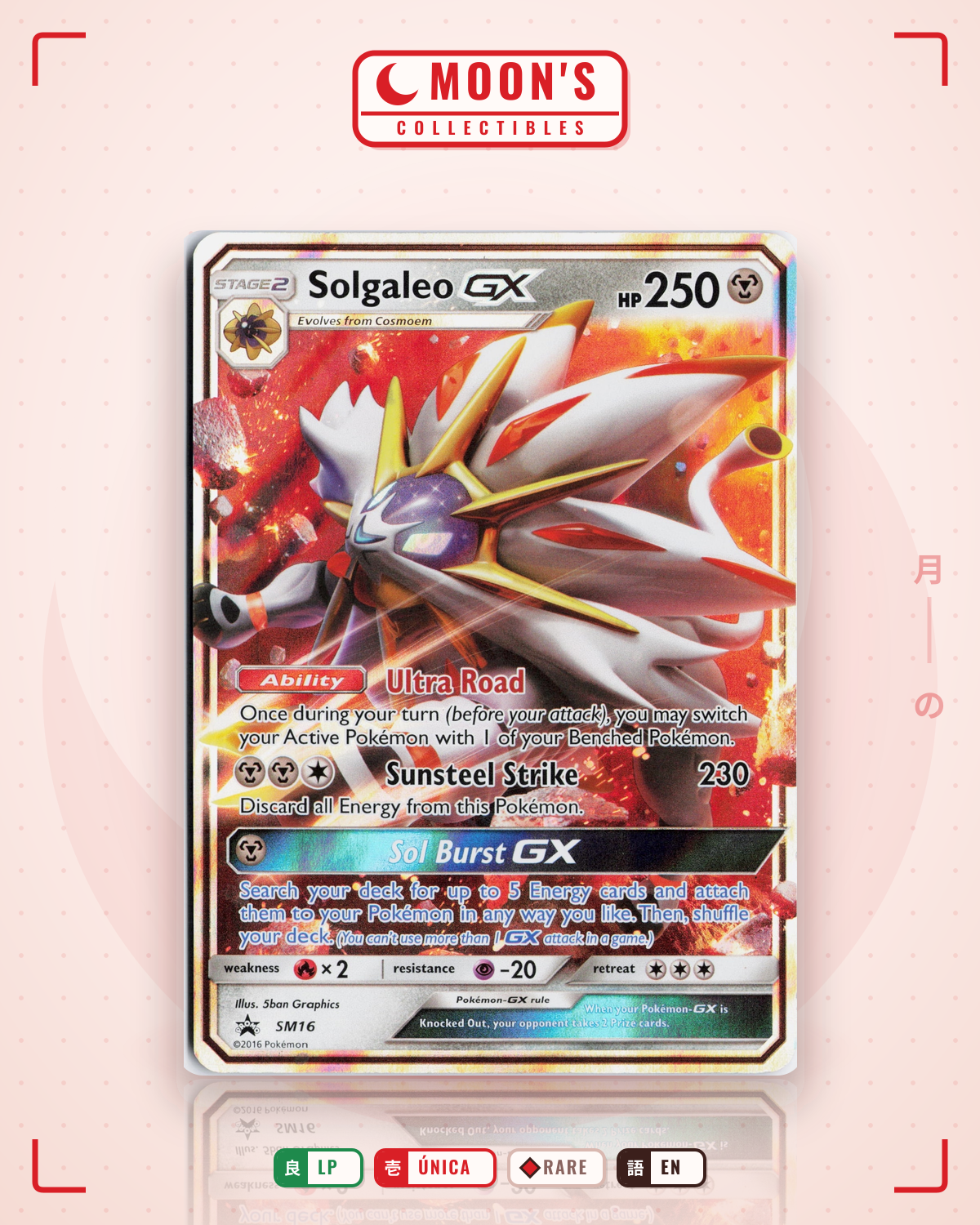 Carta Pokémon Solgaleo-GX · SM Black Star Promos #SM16 (LP) — pieza única en Moon's Collectibles México