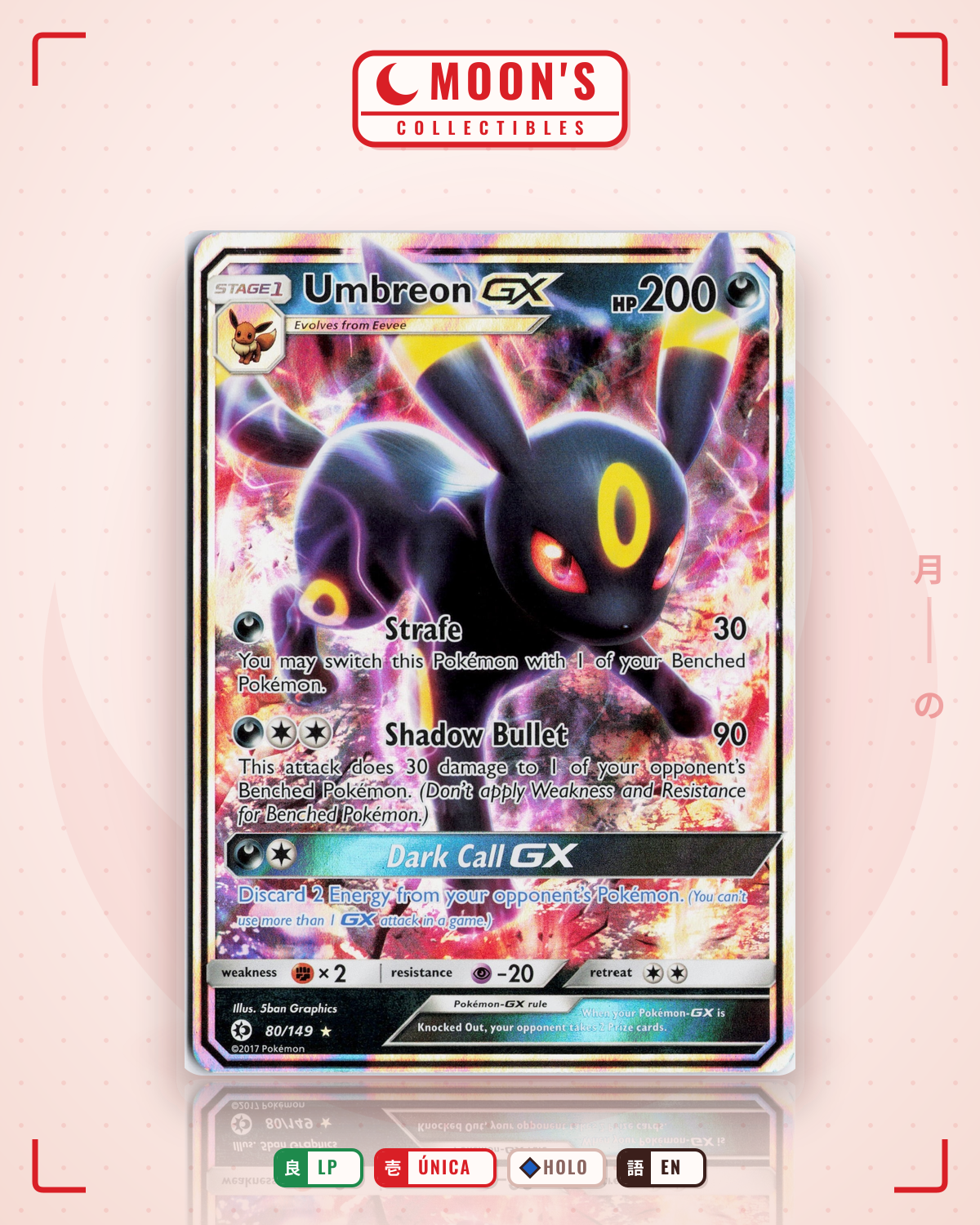 Carta Pokémon Umbreon-GX · Sun & Moon #80/149 (LP) — pieza única en Moon's Collectibles México