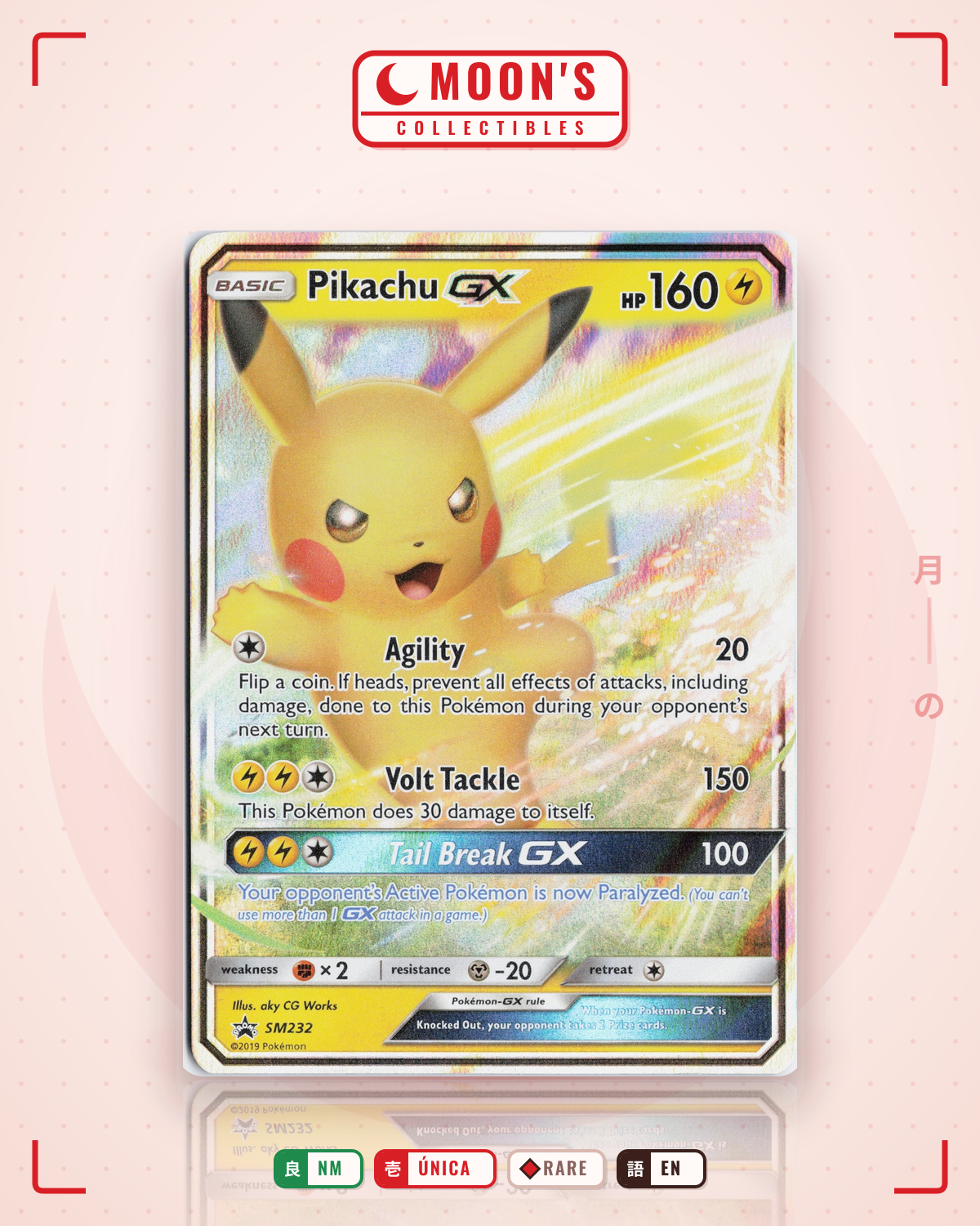 Carta Pokémon Pikachu-GX · SM Black Star Promos #SM232 (NM) — pieza única en Moon's Collectibles México