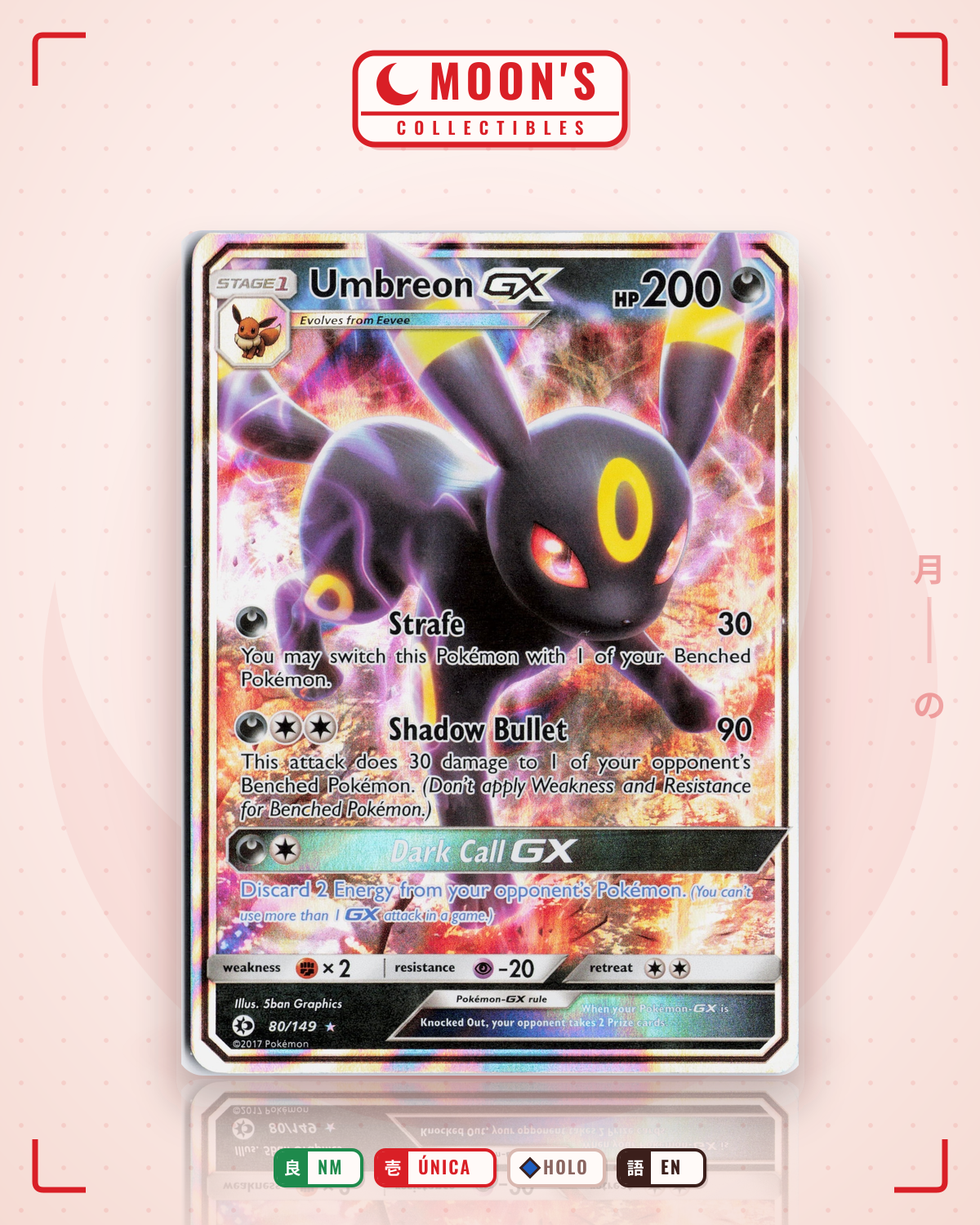 Carta Pokémon Umbreon-GX · Sun & Moon #80/149 (NM) — pieza única en Moon's Collectibles México