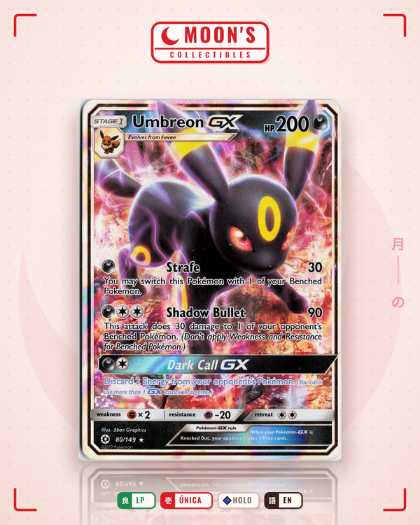 Carta Pokémon Umbreon-GX · Sun & Moon #80/149 (LP) — pieza única en Moon's Collectibles México