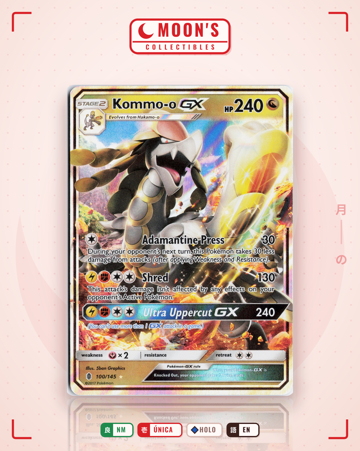 Carta Pokémon Kommo-o-GX · Guardians Rising #100/145 (NM) — pieza única en Moon's Collectibles México