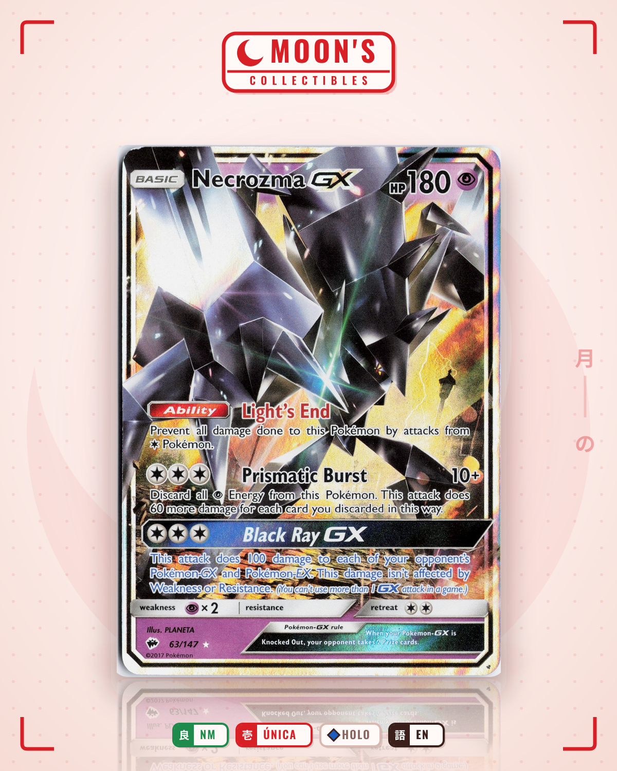 Carta Pokémon Necrozma-GX · Burning Shadows #63/147 (NM) — pieza única en Moon's Collectibles México