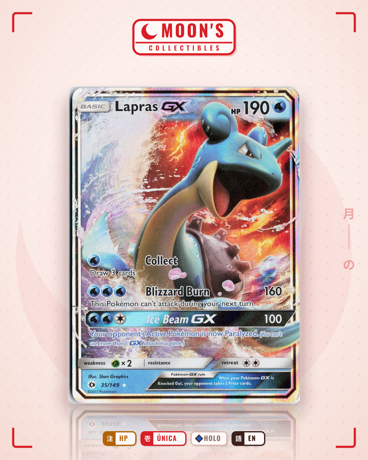 Carta Pokémon Lapras-GX · Sun & Moon #35/149 (HP) — pieza única en Moon's Collectibles México