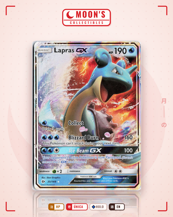 Carta Pokémon Lapras-GX · Sun & Moon #35/149 (HP) — pieza única en Moon's Collectibles México