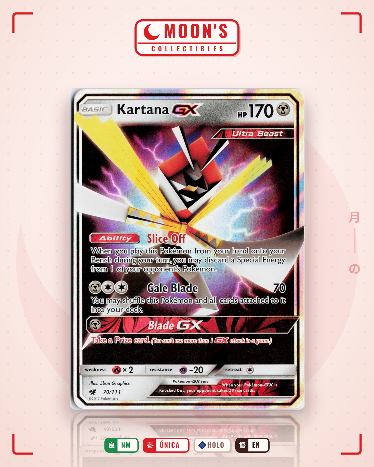 Carta Pokémon Kartana-GX · Crimson Invasion #70/111 (NM) — pieza única en Moon's Collectibles México