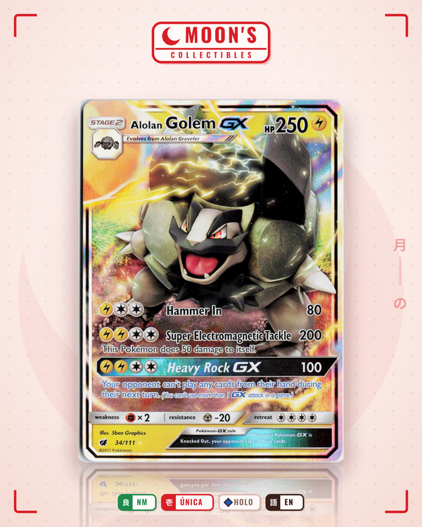Carta Pokémon Alolan Golem-GX · Crimson Invasion #34/111 (NM) — pieza única en Moon's Collectibles México