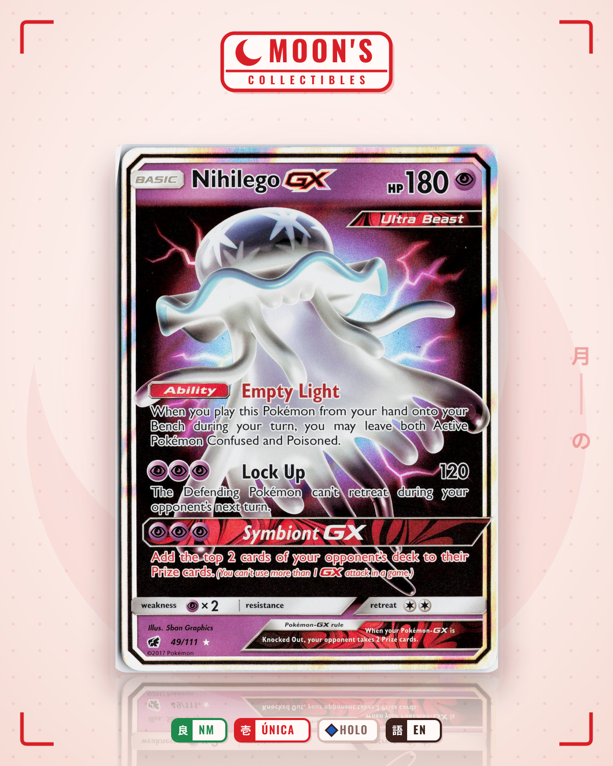 Carta Pokémon Nihilego-GX · Crimson Invasion #49/111 (NM) — pieza única en Moon's Collectibles México