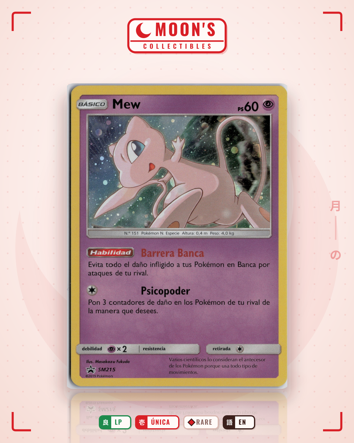 Carta Pokémon Mew · SM Black Star Promos #SM215 (LP) — pieza única en Moon's Collectibles México