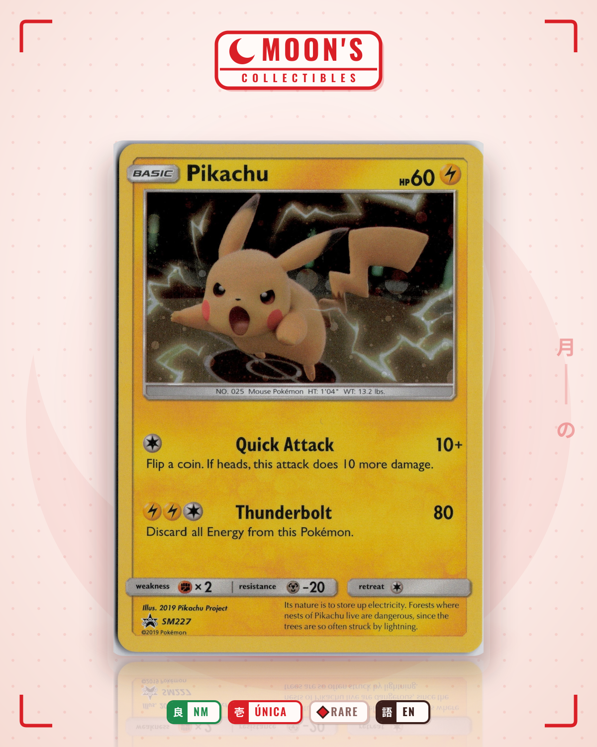 Carta Pokémon Pikachu · SM Black Star Promos #SM227 (NM) — pieza única en Moon's Collectibles México