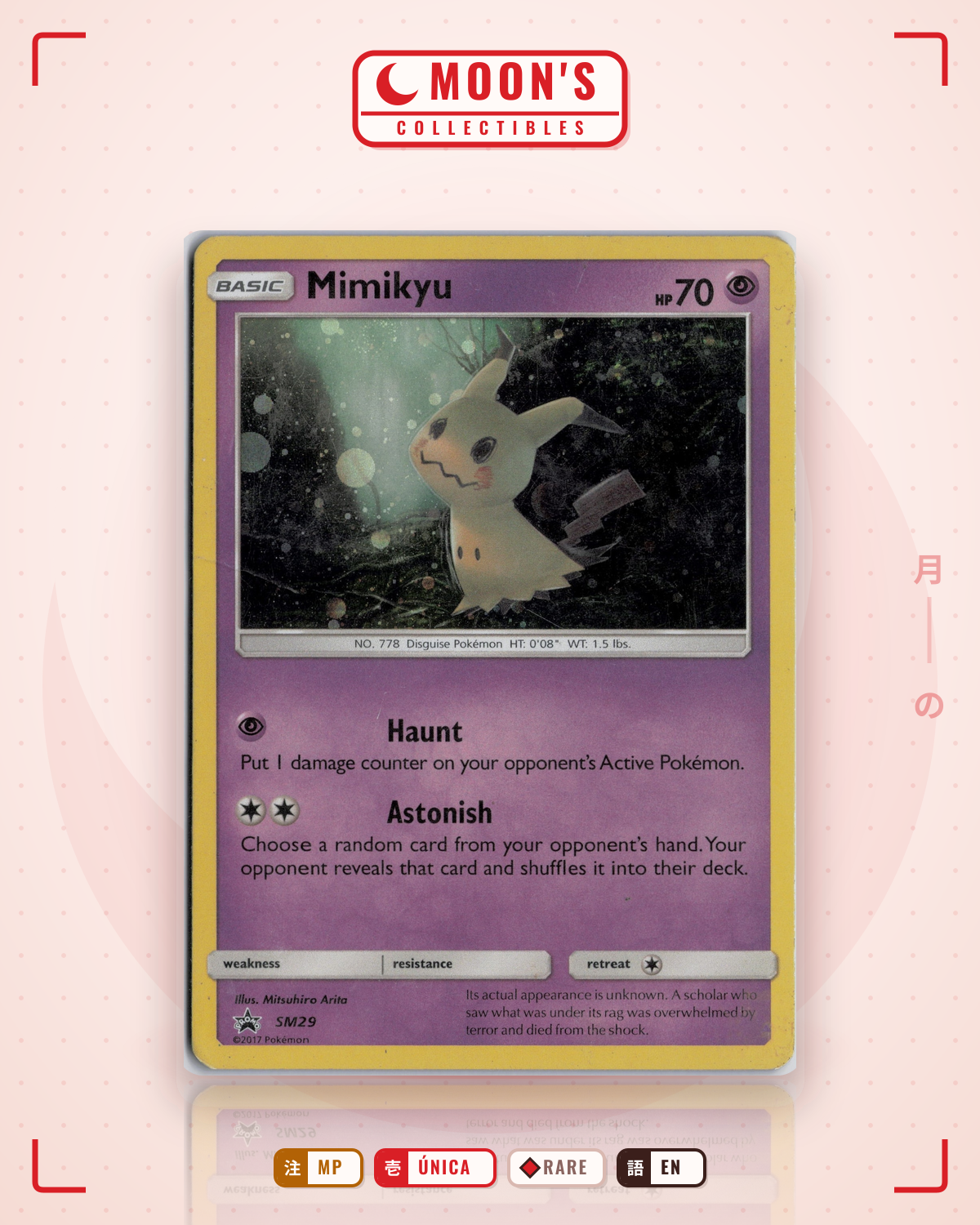 Carta Pokémon Mimikyu · SM Black Star Promos #SM29 (MP) — pieza única en Moon's Collectibles México