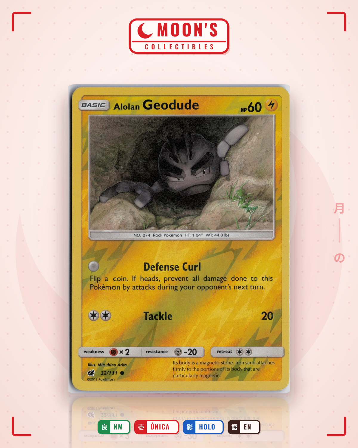 Carta Pokémon Alolan Geodude · Crimson Invasion #32/111 (NM) — pieza única en Moon's Collectibles México