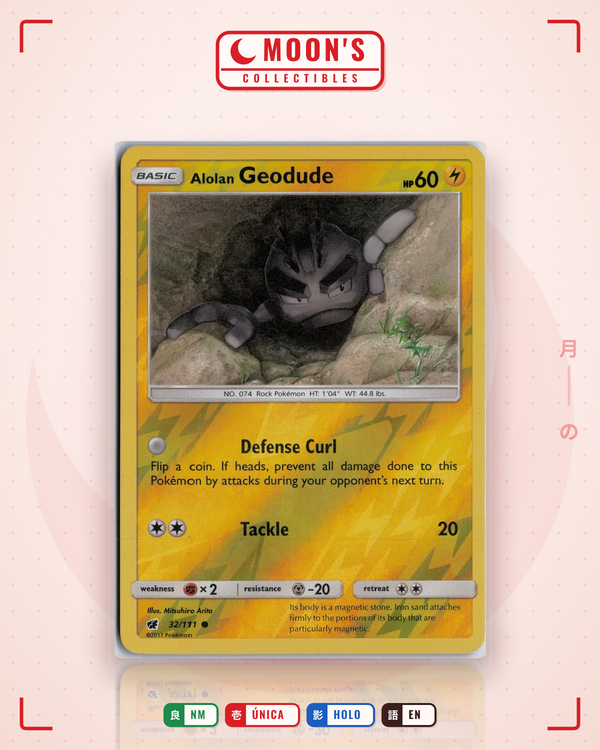 Carta Pokémon Alolan Geodude · Crimson Invasion #32/111 (NM) — pieza única en Moon's Collectibles México