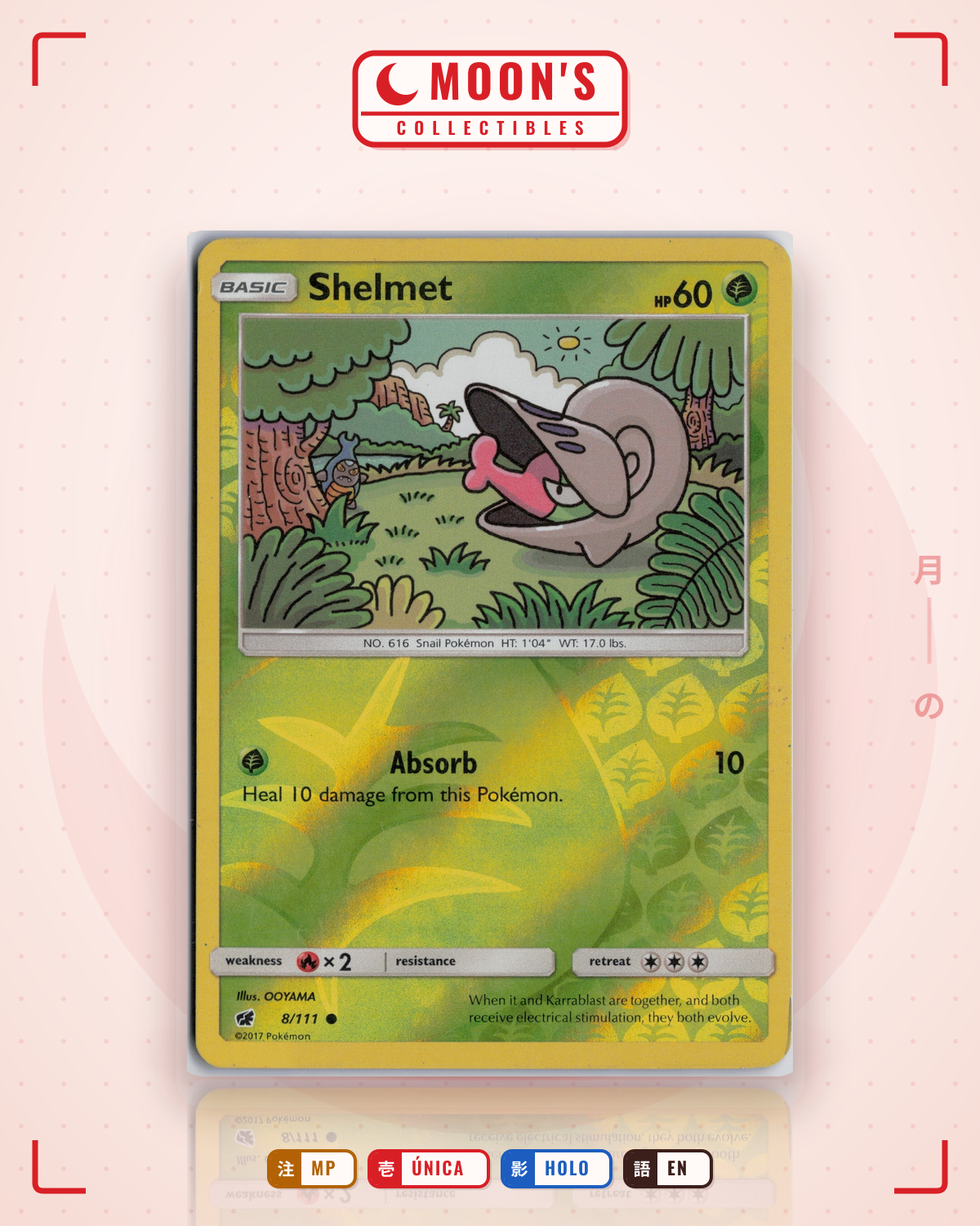 Carta Pokémon Shelmet · Crimson Invasion #8/111 (MP) — pieza única en Moon's Collectibles México