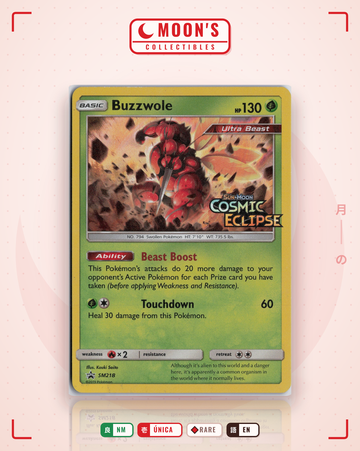 Carta Pokémon Buzzwole · SM Black Star Promos #SM218 (NM) — pieza única en Moon's Collectibles México