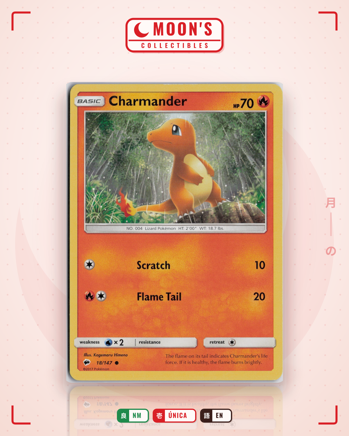 Carta Pokémon Charmander · Burning Shadows #18/147 (NM) — pieza única en Moon's Collectibles México