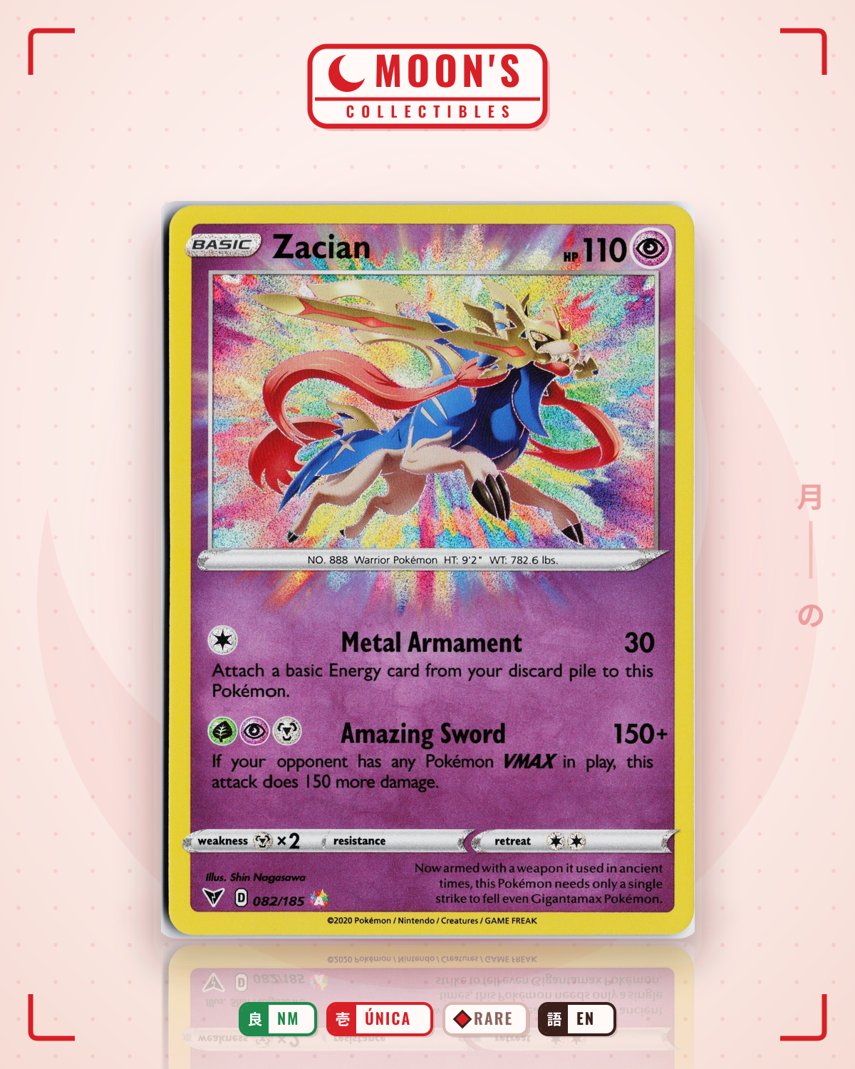 Carta Pokémon Zacian · Vivid Voltage #082/185 (NM) — pieza única en Moon's Collectibles México