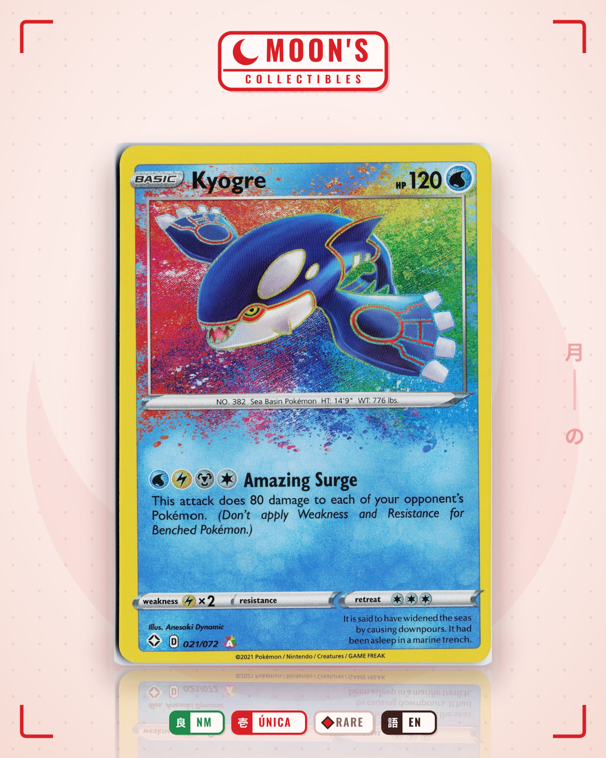 Carta Pokémon Kyogre · Shining Fates #021/072 (NM) — pieza única en Moon's Collectibles México