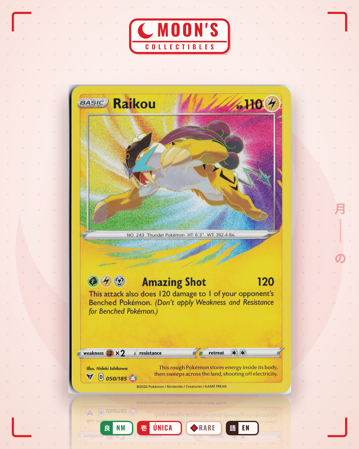 Carta Pokémon Raikou · Vivid Voltage #050/185 (NM) — pieza única en Moon's Collectibles México