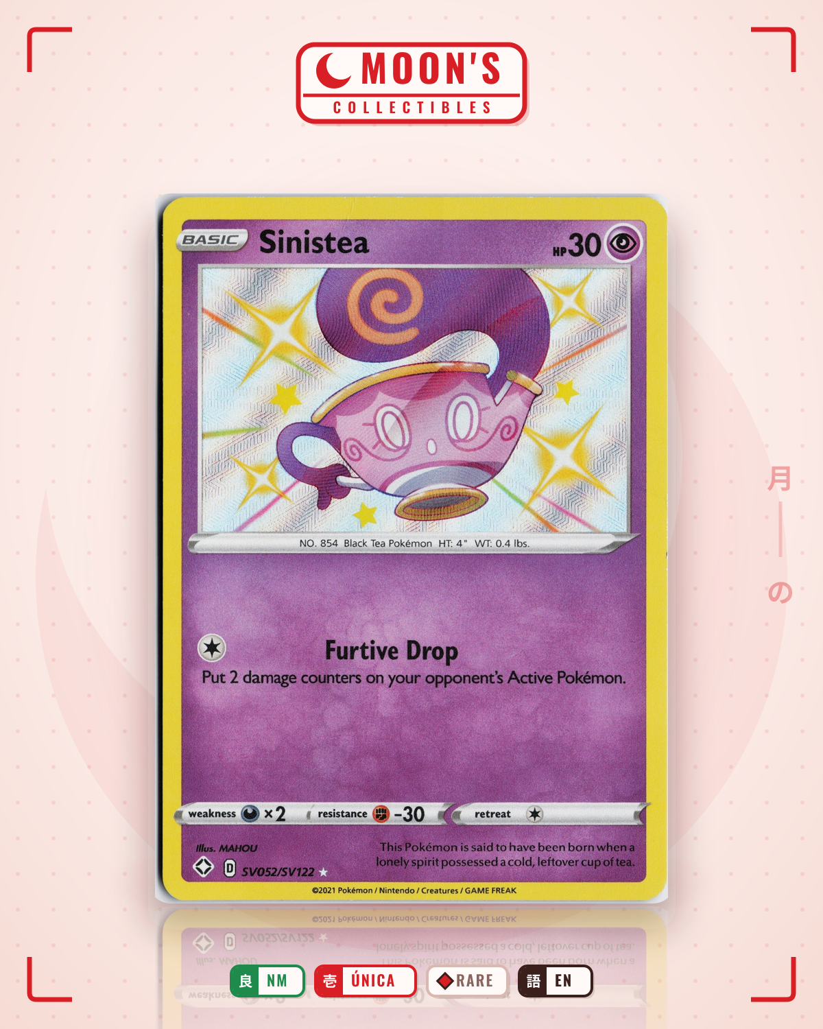 Carta Pokémon Sinistea · Shining Fates Shiny Vault #SV052/SV122 (NM) — pieza única en Moon's Collectibles México