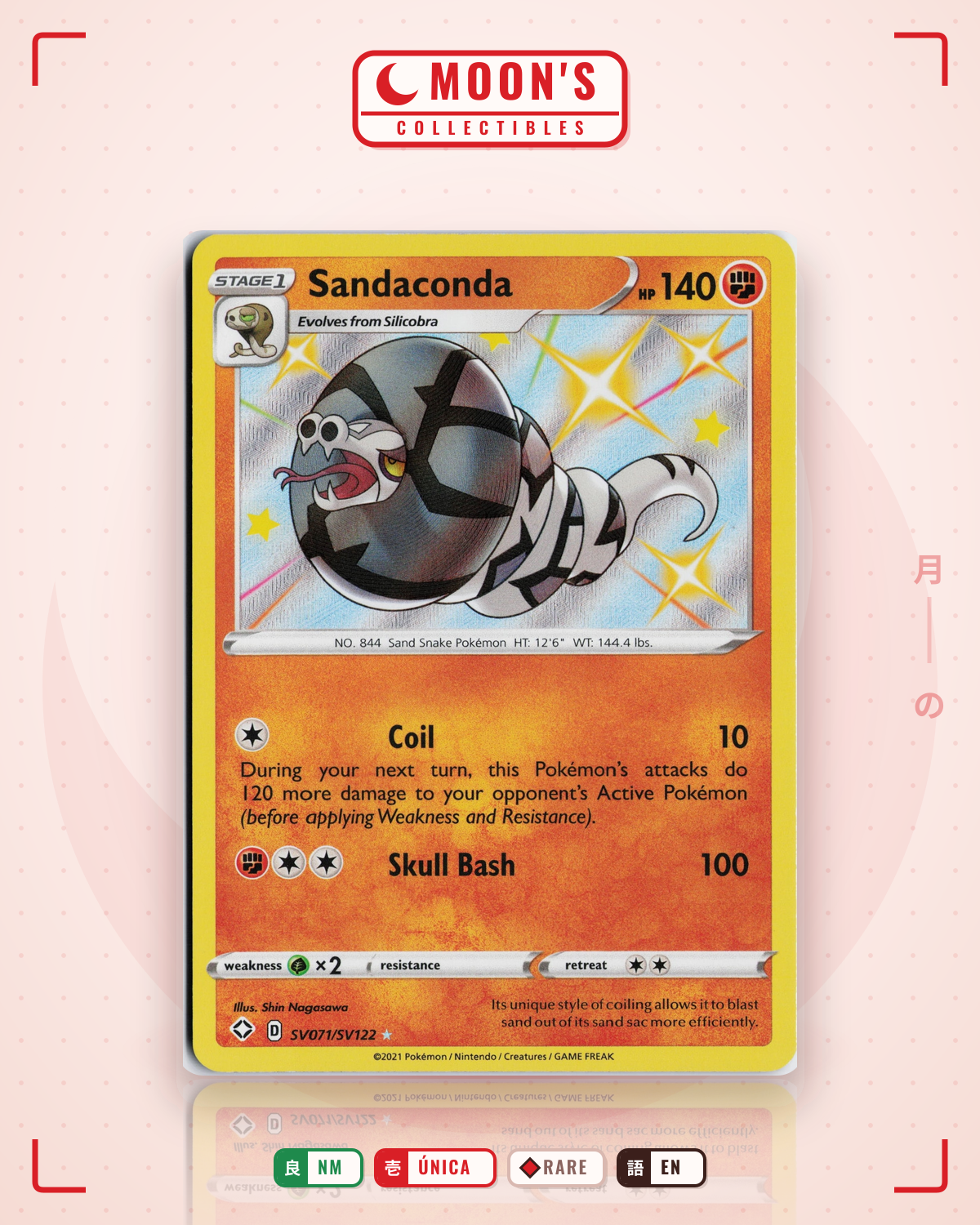 Carta Pokémon Sandaconda · Shining Fates Shiny Vault #SV071/SV122 (NM) — pieza única en Moon's Collectibles México