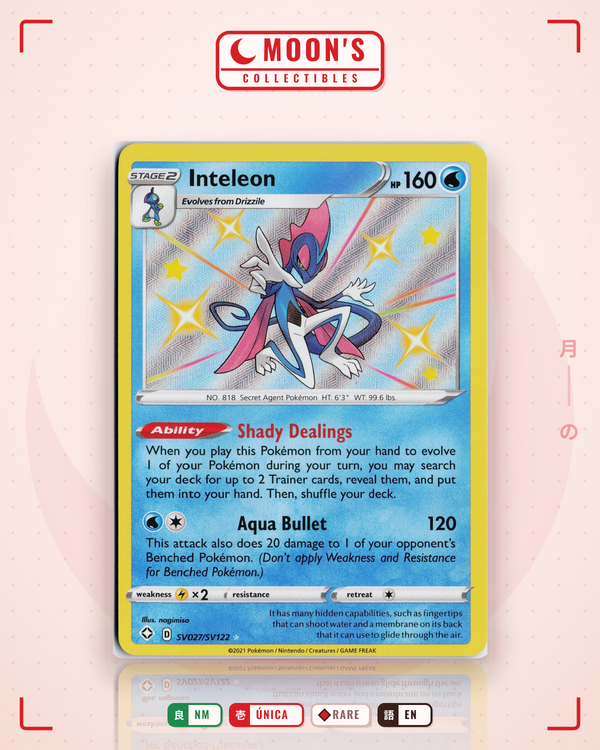 Carta Pokémon Inteleon · Shining Fates Shiny Vault #SV027/SV122 (NM) — pieza única en Moon's Collectibles México